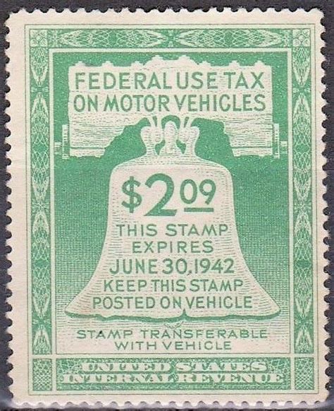 United States Federal Use Tax On Motor Vehicles Revenue Stamp