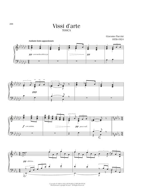 Vissi D Arte Vissi D Amore By Giacomo Puccini Sheet Music For Piano