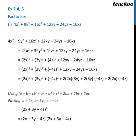 Ex I Factorise X Y Z Xy Yz Xz