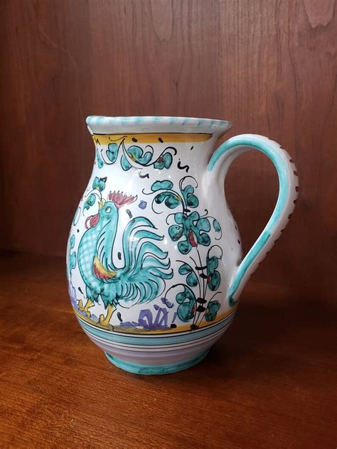 Vintage Augusta Deruta Italian Pitcher With Rooster Chicken Etsy