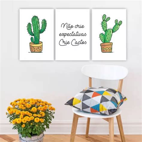 Plaquinha Placa Quadro Kit 30x40cm Crie Cactos Frase Cactus