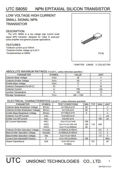 S8050 Transistor Datasheet S8050 Transistor Pinout Features Images