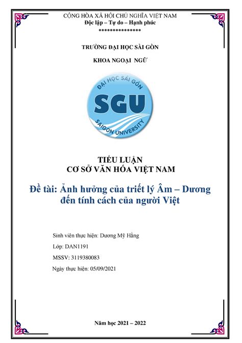 Tiểu luận CƠ SỞ VĂN HÓA VIỆT NAM CỘNG HÒA XÃ HỘI CHỦ NGHĨA VIỆT NAM