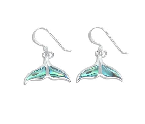 Silver Whale Tail Earrings With Abalone Paua Shell Fashion Thailand