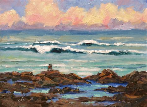 TOM BROWN FINE ART: SEASCAPE AT SUNSET 12x16 INCH OIL PAINTING by TOM BROWN