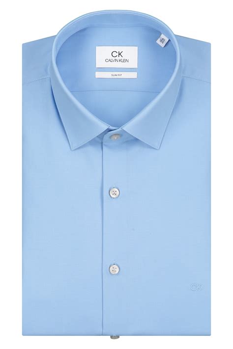 Calvin Klein Slim Fit Light Blue Single Cuff Poplin Stretch Shirt