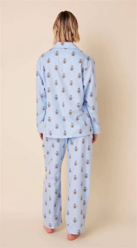 The Cats Pajamas Womens Queen Bee Flannel Classic Pajama Set In Blue