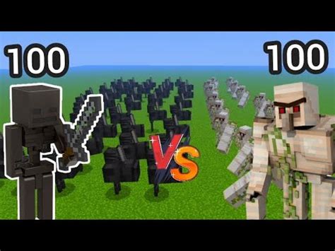 Wither Skeletons Vs Iron Golem In Minecraft 100 Golems Vs 100