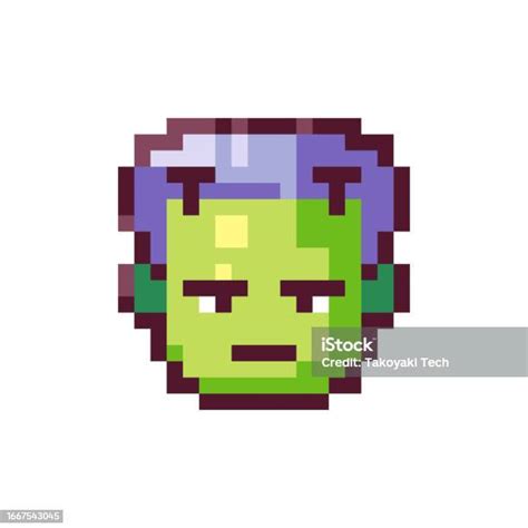 Pixel Art Frankenstein Retro 8bit Style Halloween Decor Monster Head Illustration Ideal For