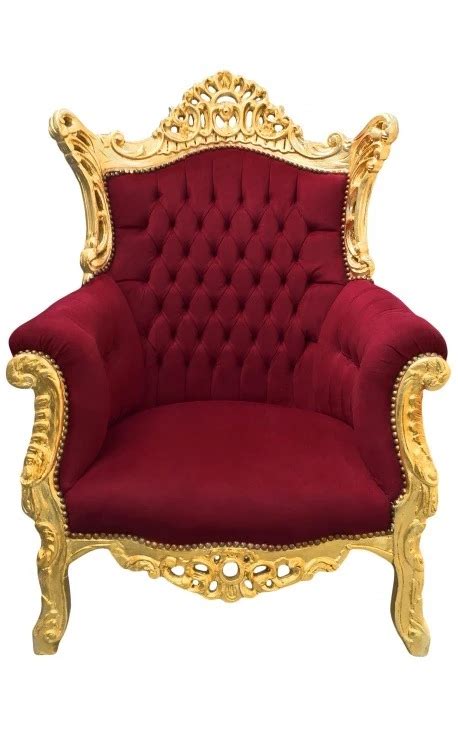 Grand Fauteuil Baroque Rococo Velours Bordeaux Et Bois Dor