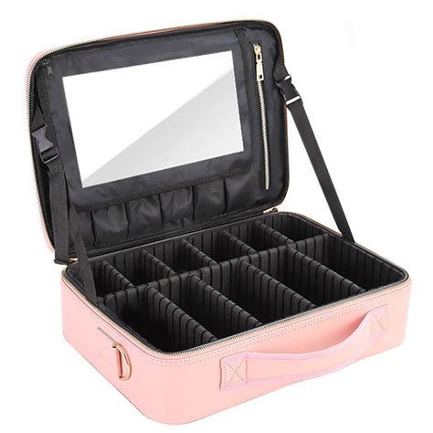 Professional Makeup Bag With Mirror Partition Organizer Large Capacity ...