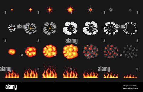 Objetos de fuego de 8 bits de Pixel Art Explosión nuclear Juego de