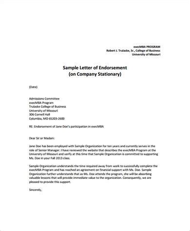 Endorsement Letter Sample For Employment | Master of Template Document