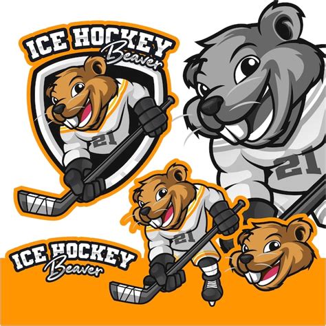 Premium Vector Beaver Ice Hockey Logo Mascot Cartoon Character