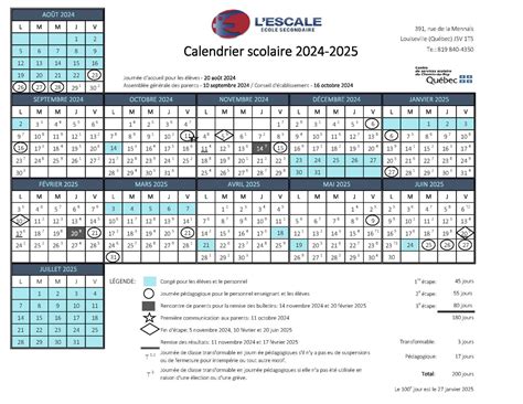 Calendrier Scolaire Cole Secondaire L Escale