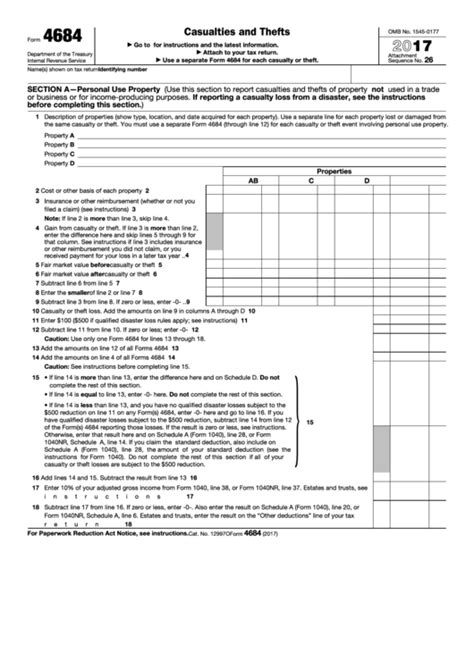 Fillable Form 4684 Casualties And Thefts 2017 Printable Pdf Download