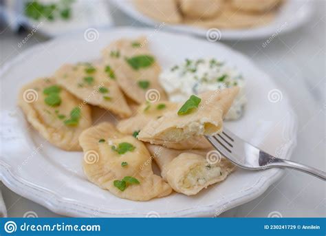 Pierogi Ruskie Baked Dumplings Stuffed With Curd Cheese And Potatoes Stock Image Image Of