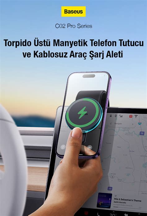 Baseus C02 Pro Kablosuz Araç Sarj Aleti Torpido Üstü Manyetik Telefon