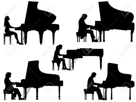 Set Of Vector Silhouettes Pianist At The Piano Aff Vector Set