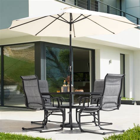 Nuu Garden 5 Piece Outdoor Dining Set With Padded Textilene Chairs And