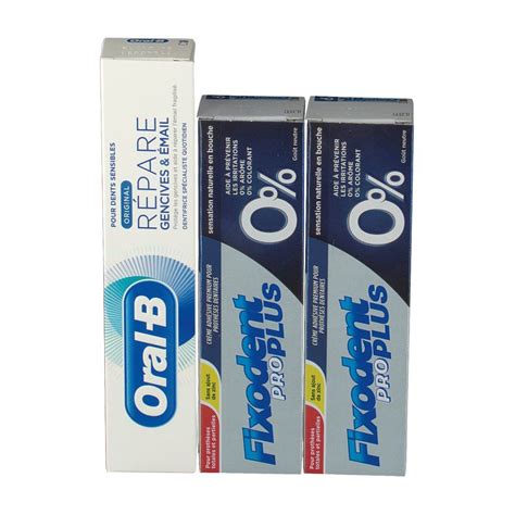 Fixodent Pro Plus 0 Crème Adhésive Duo GRATUIT Oral B Dentifrice 1