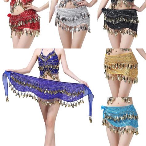 Belly Dance Hip Scarf Sequin Dance Belt Tassel Coins Skirt Belt Red At