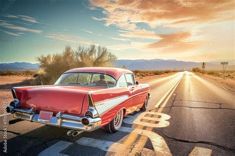 Route 66 road trip adventure, a nostalgic image featuring a classic ...