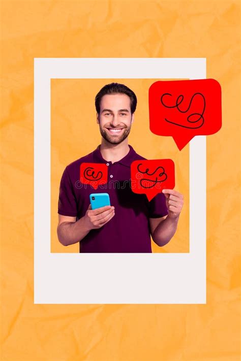 Vertical Creative Collage Photo Of Cheerful Satisfied Man In Photo