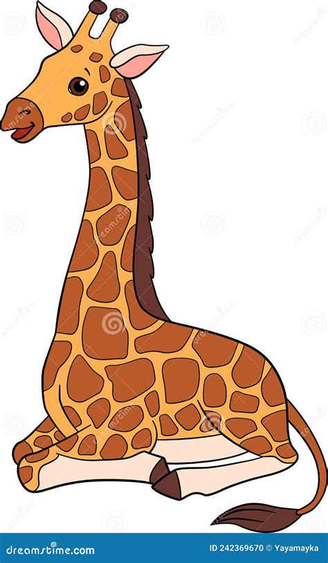 Cartoon Wild Animals Little Cute Baby Giraffe With Long Neck Lays And