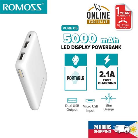 Romoss Pure 05 5000 MAh Mini Power Bank 2 1A Portable Charging Bank