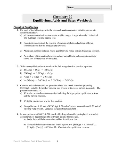 Workbook Unit 4 Equilibrium Acids And Bases