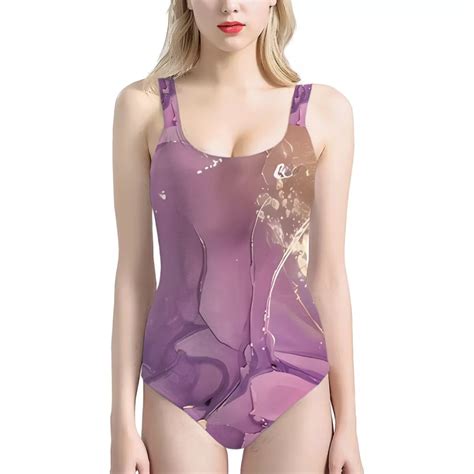 Binienty Swimsuit Women Pink Marble Pattern Strap Sports Skin Friendly