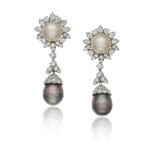 A Pair Of Cultured Pearl And Diamond Ear Clips Royal Noble