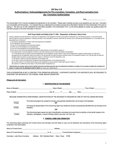 Fillable Online Lsc Doc B Cremation Authorization Fax Email Print