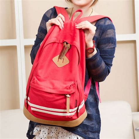 Contrast Color Stripe Canvas Backpack Bag On Luulla