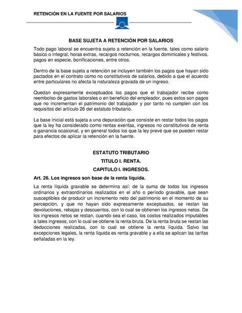 Base Sujeta A Retencion Por Salarios Retenci N En La Fuente Por