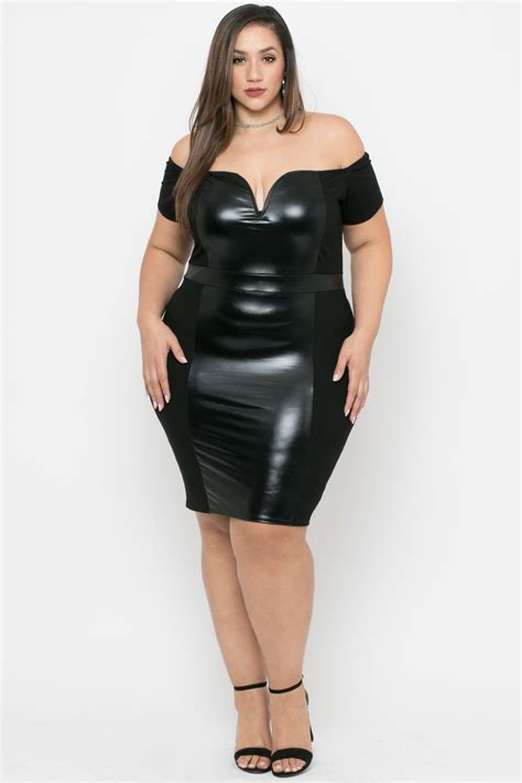 Plus Size Naomi Faux Patent Leather Bodycon Dress Black Vestidos De