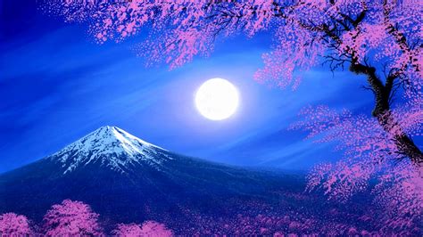 Full Moon Over Mount Fuji On A Spirng Night Backiee