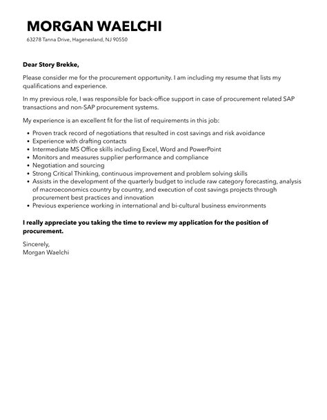 Procurement Cover Letter Velvet Jobs