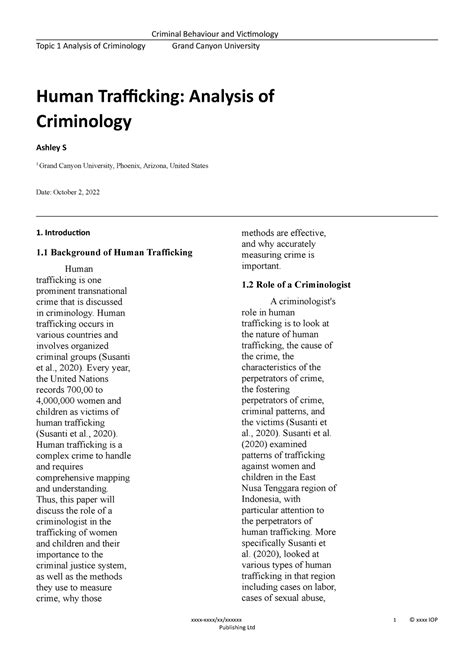 Analysis Of Criminology Human Trafficking Occurs In Various Countries