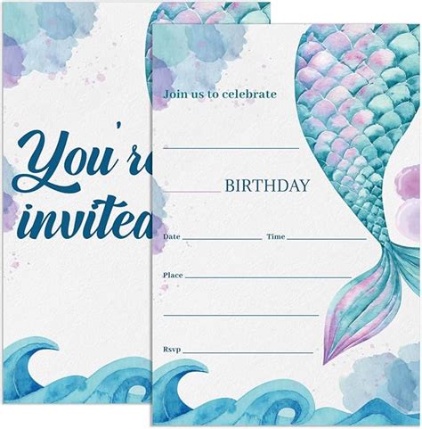 Amazon UDNADKEX Mermaid Birthday Invitations For Girls With