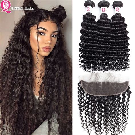 Top Cheap Malaysian Deep Wave Curly Hair Weave Bundles With Frontal