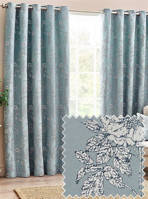 Wylder Nature Blue Sophia Floral Jacquard Eyelet Curtains Home