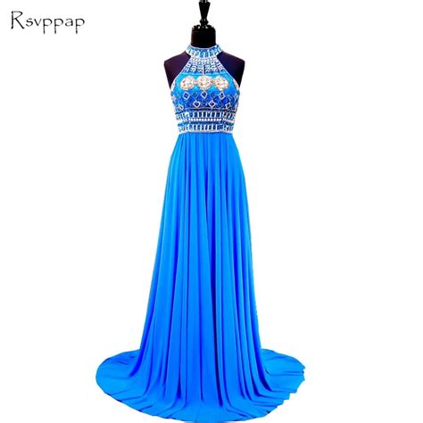 Stunning Long Evening Dress High Neck Sleeveless A Line Beaded Crystals