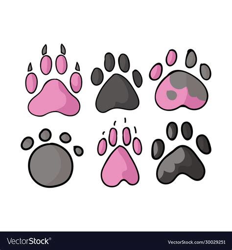 Cute cartoon set dog paw print clipart Royalty Free Vector