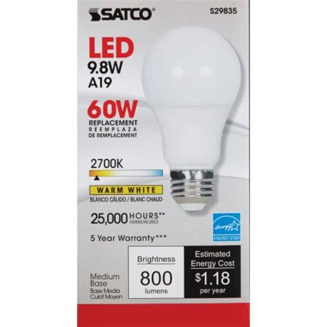 Satco W Equivalent Warm White A Medium Dimmable Led Light Bulb