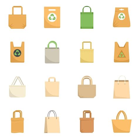 Premium Vector Eco Bag Icons Set Flat Style