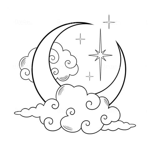 Desenho De Lua E Nuvens Png Lua Preta E Branca Vetor De Linha Vetor Da