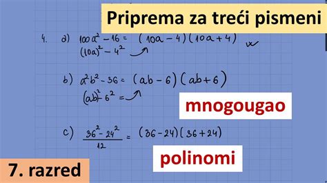 Priprema za treći pismeni zadatak sedmi razred mnogougao i polinomi