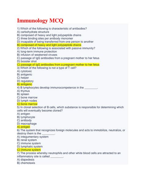 SOLUTION Immunology Mcq Studypool